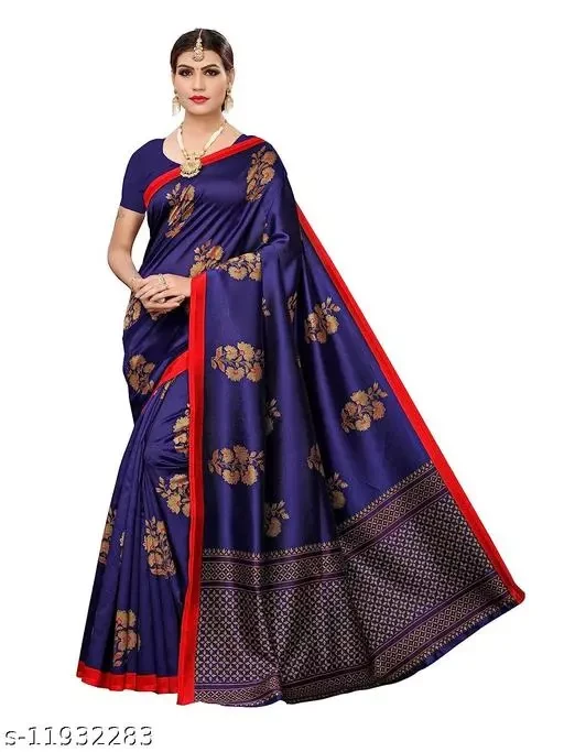 Art Silk Navy Blue Saree With Blouse